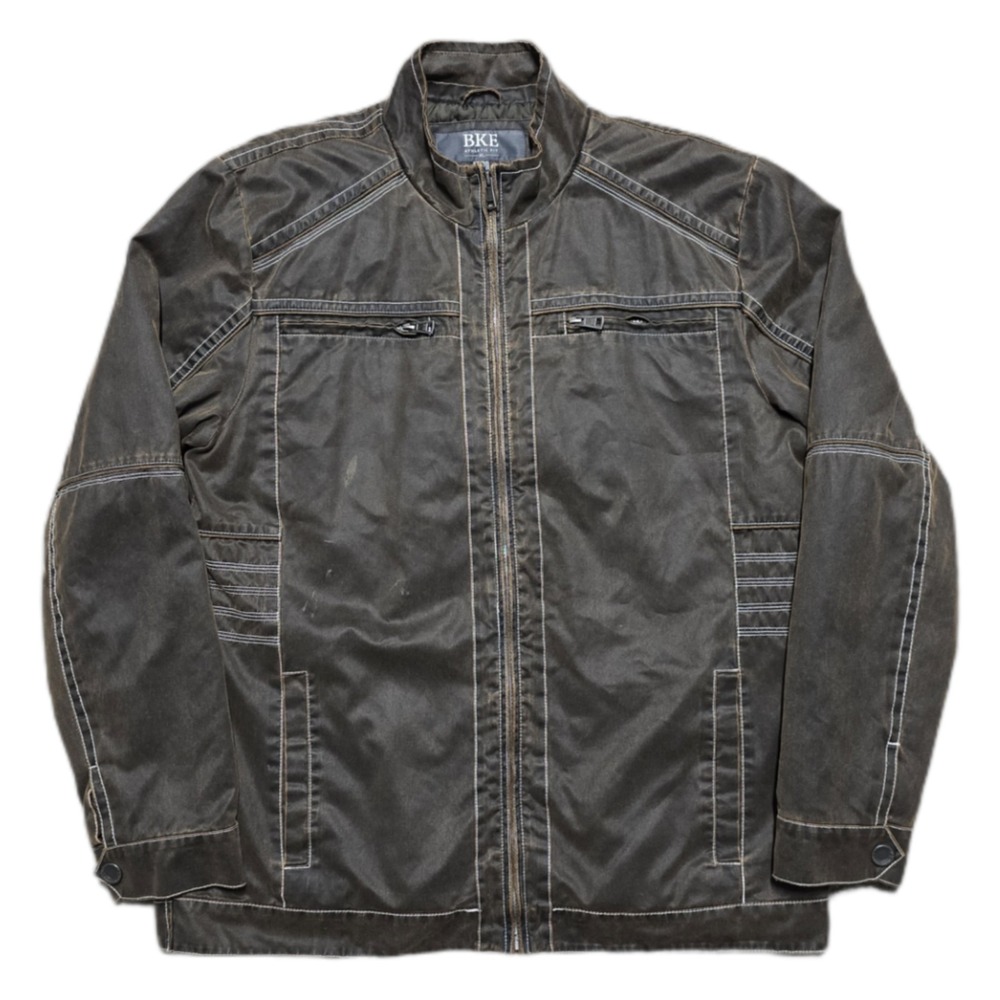 Buckle BKE Faux Leather Biker Jacket Mens XL Brown Quilted Lined Moto Zip Brown